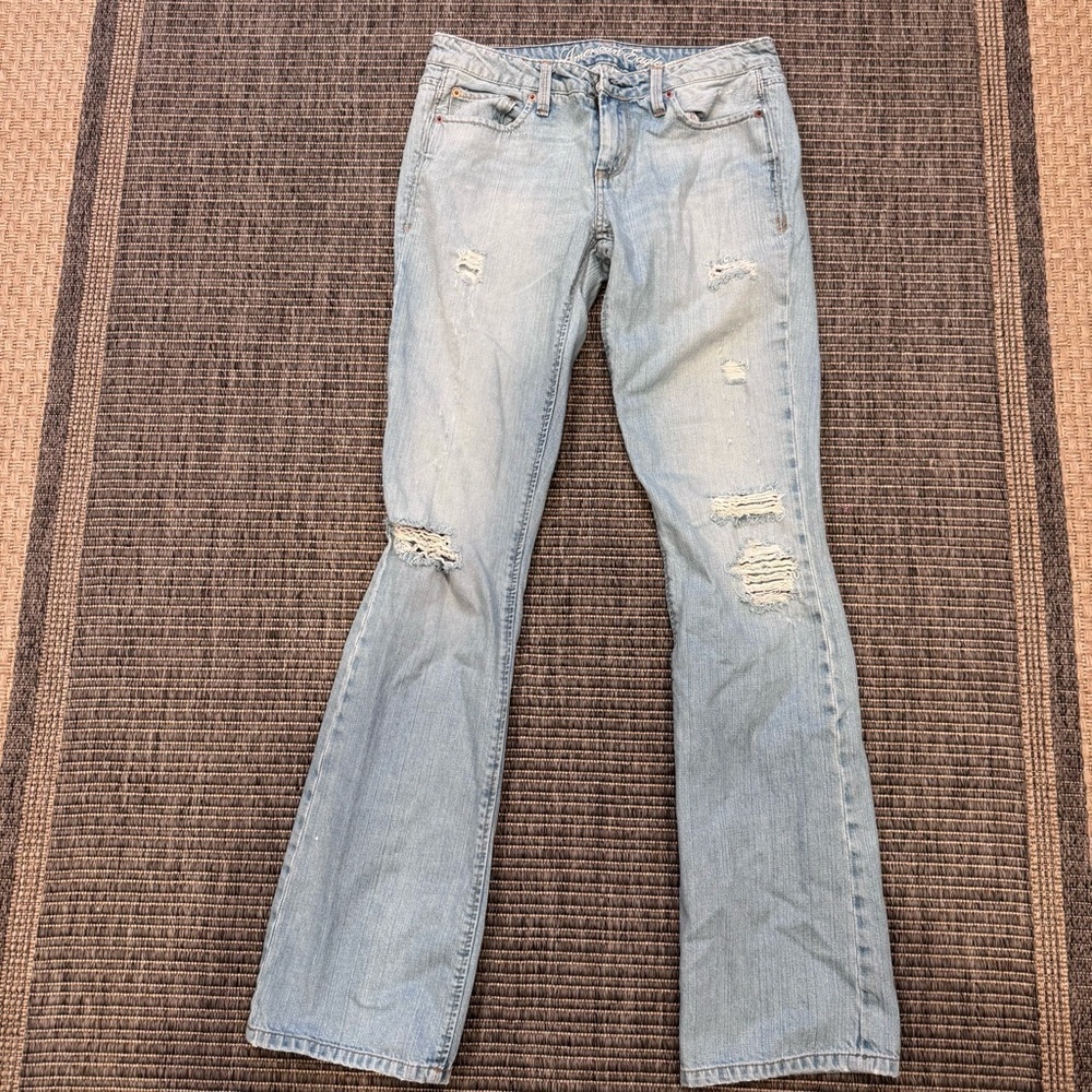 American Eagle Outfitters Light Wash Distressed Flare Jeans